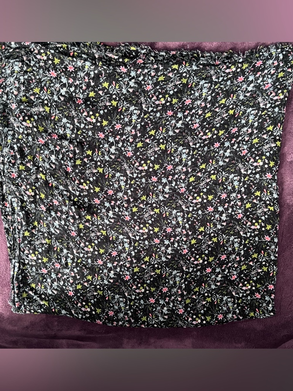 Black Floral Print Scarf - Pink & Lime Accents